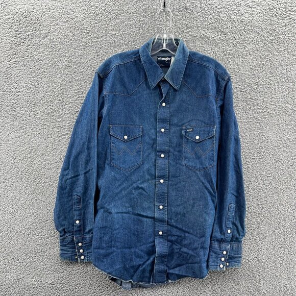 Wrangler Other - Vintage Wrangler Denim Shirt Long Sleeve Pearl Snap Mens 16.5–34